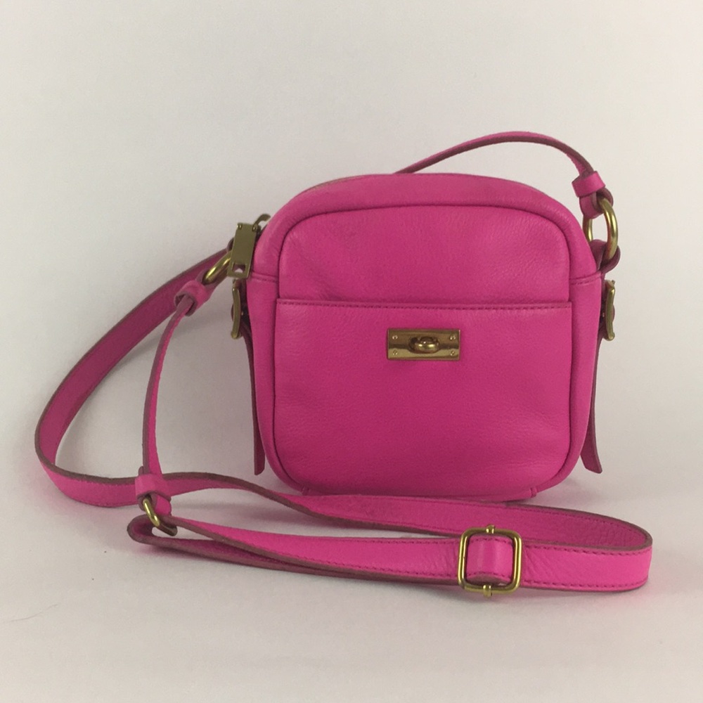 Jcrew mini crossbody bag leather hot pink & brass!